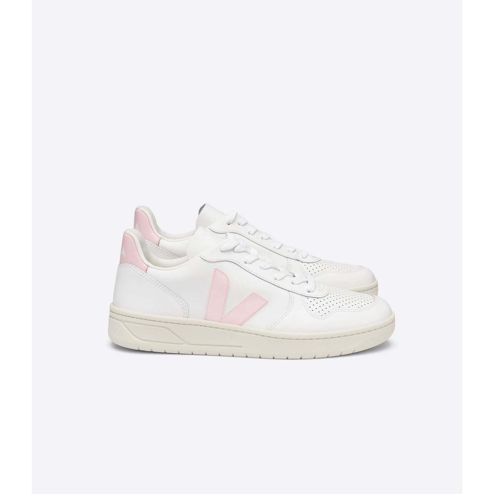 Veja V-10 LEATHER Sneakers Dames White/Pink | BE 659RVD